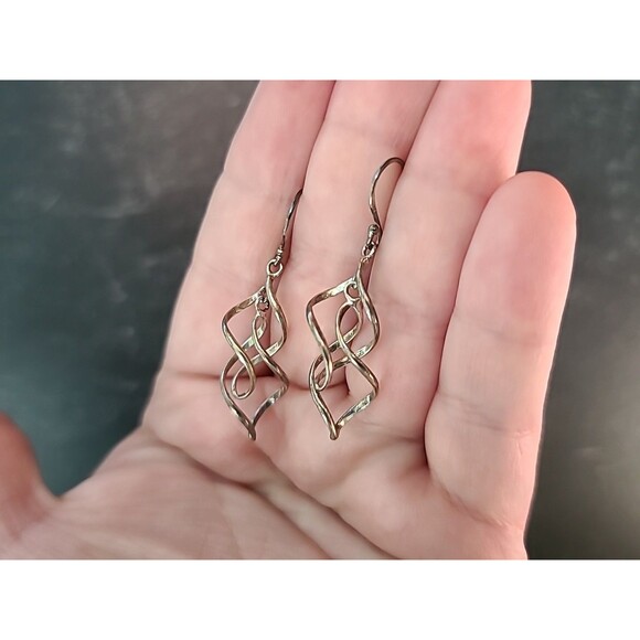 925 Sterling Silver Dangling Swirl Pierced Earrings Vintage - Picture 1 of 10